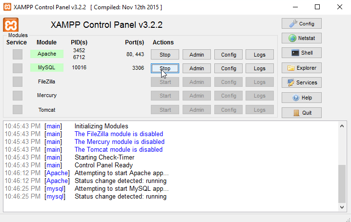xampp control panel v3.2.1